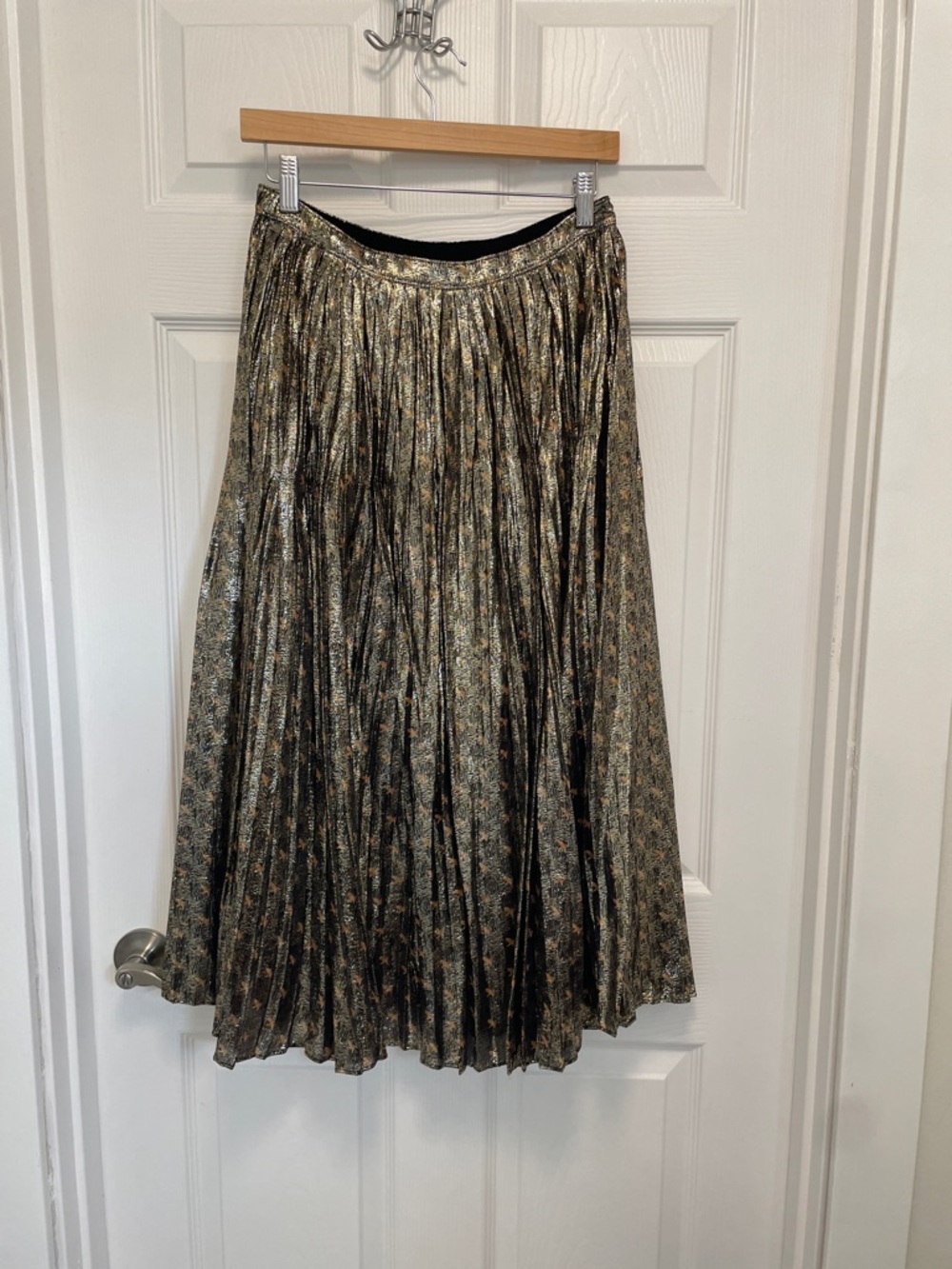 NWOT Vineyard Vines Metallic Pleated Midi Skirt Flying Pheasant Elastic Waist
